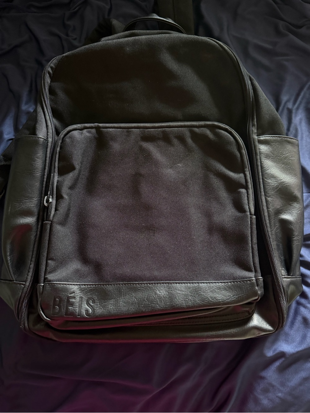 BEIS Black Men's Travel Backpack with Leather Trim